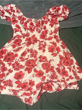 Women's Red Floral Off-Shoulder Romper